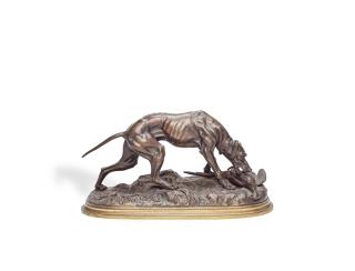 Jules Moigniez - A Patinated Bronze Model Of A Dog With A Pheasant