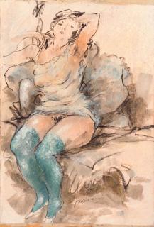 Jules Pascin - A reclining female nude - a sketch