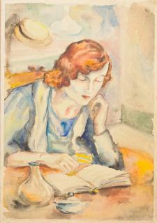 Jules Pascin - Die Lesende im Cafe.