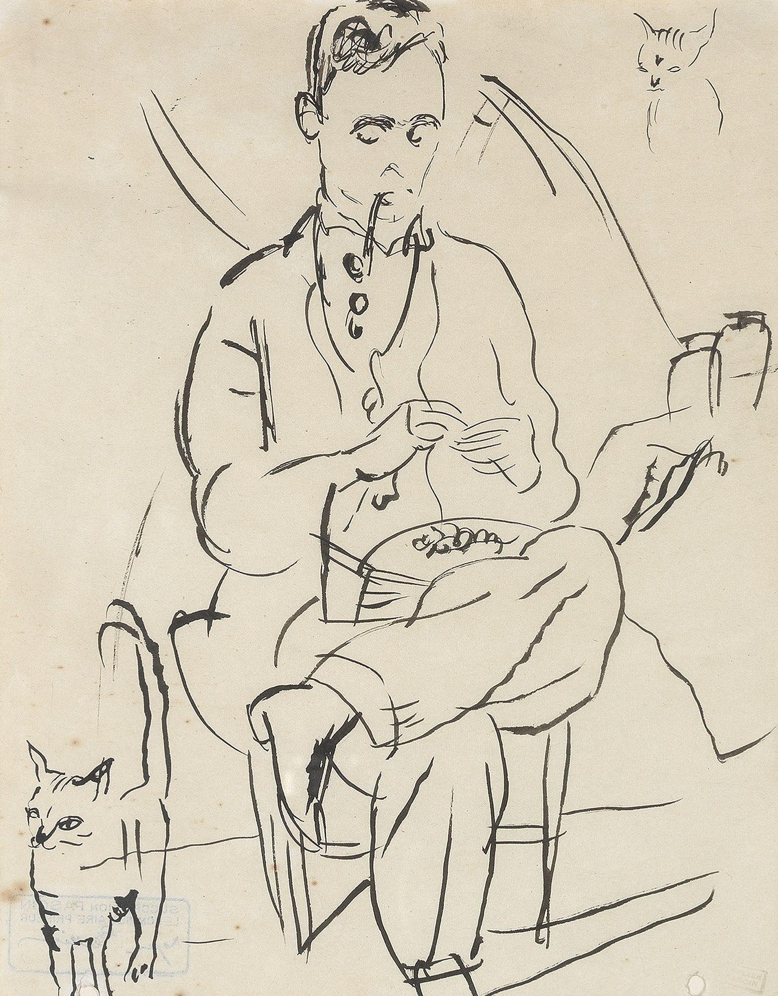 Jules Pascin - Le fumeur et son chat