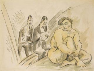 Jules Pascin - Modèle dans l\'atelier (recto); Nu assis (verso)