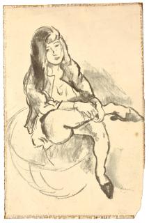 Jules Pascin - Petite fille au pouf