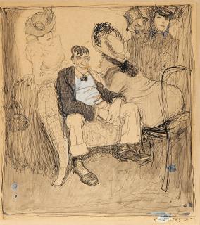 Jules Pascin - Sans Titre (Trois Femmes Et Deux Hommes)