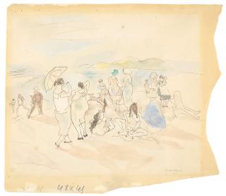Jules Pascin - Sur la plage (recto); Deux femmes (verso)