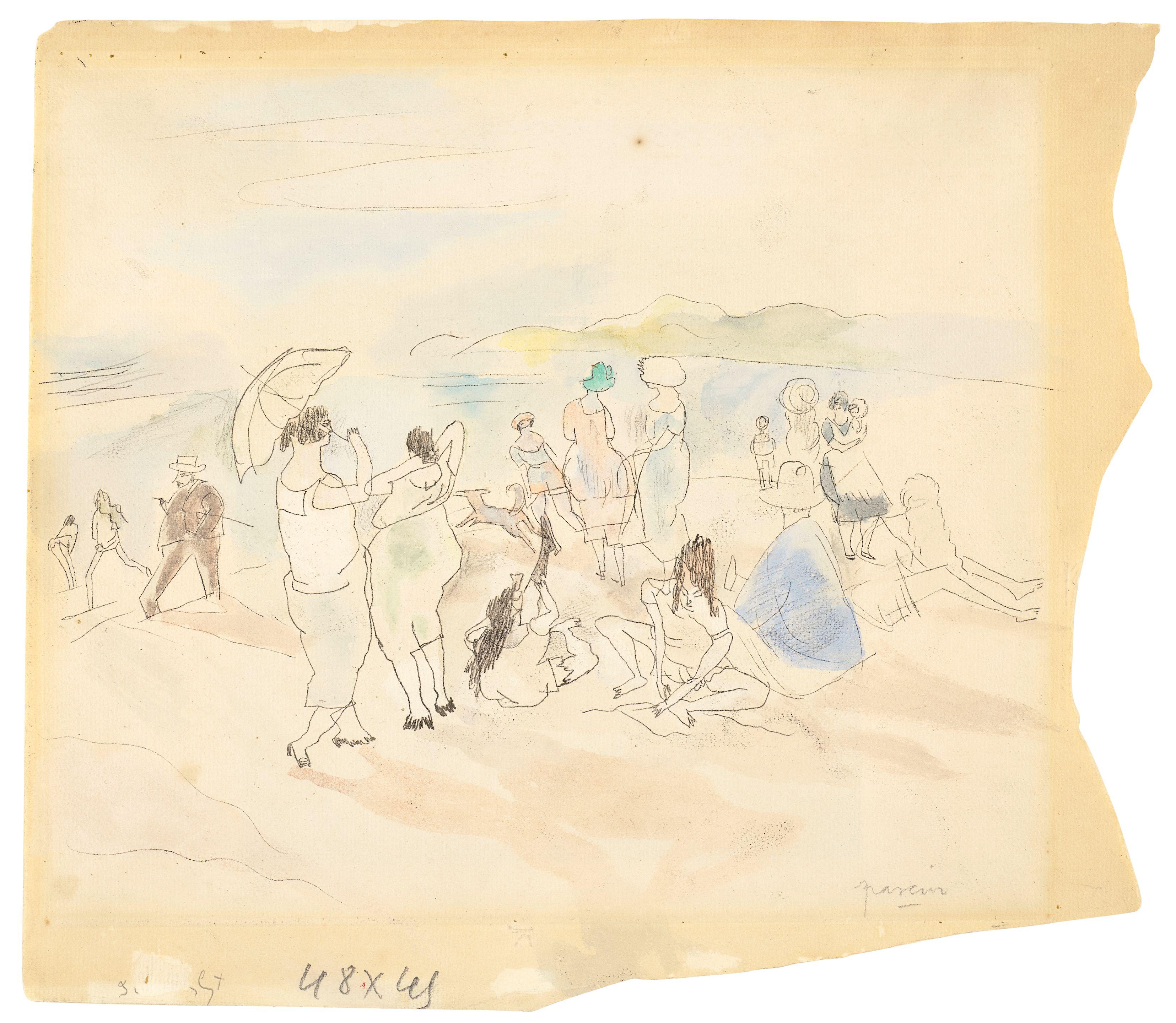 Jules Pascin - Sur la plage (recto); Deux femmes (verso)
