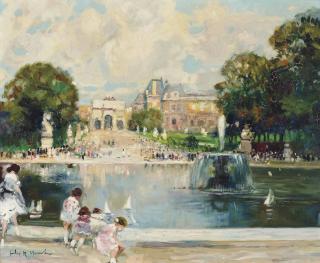 Jules René Hervé - At The Fountain In The Tuileries Gardens, Paris