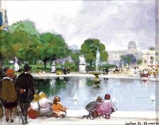 Jules René Hervé - Children in the Tuileries Gardens; also a companion painting