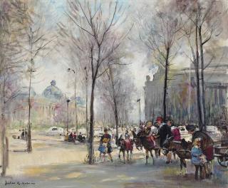 Jules René Hervé - Figures On Horseback By The Petit Palais, On The Champs Elysées, Paris