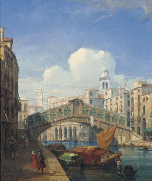 Jules-Romain Joyant - Figures Before The Rialto Bridge, Venice