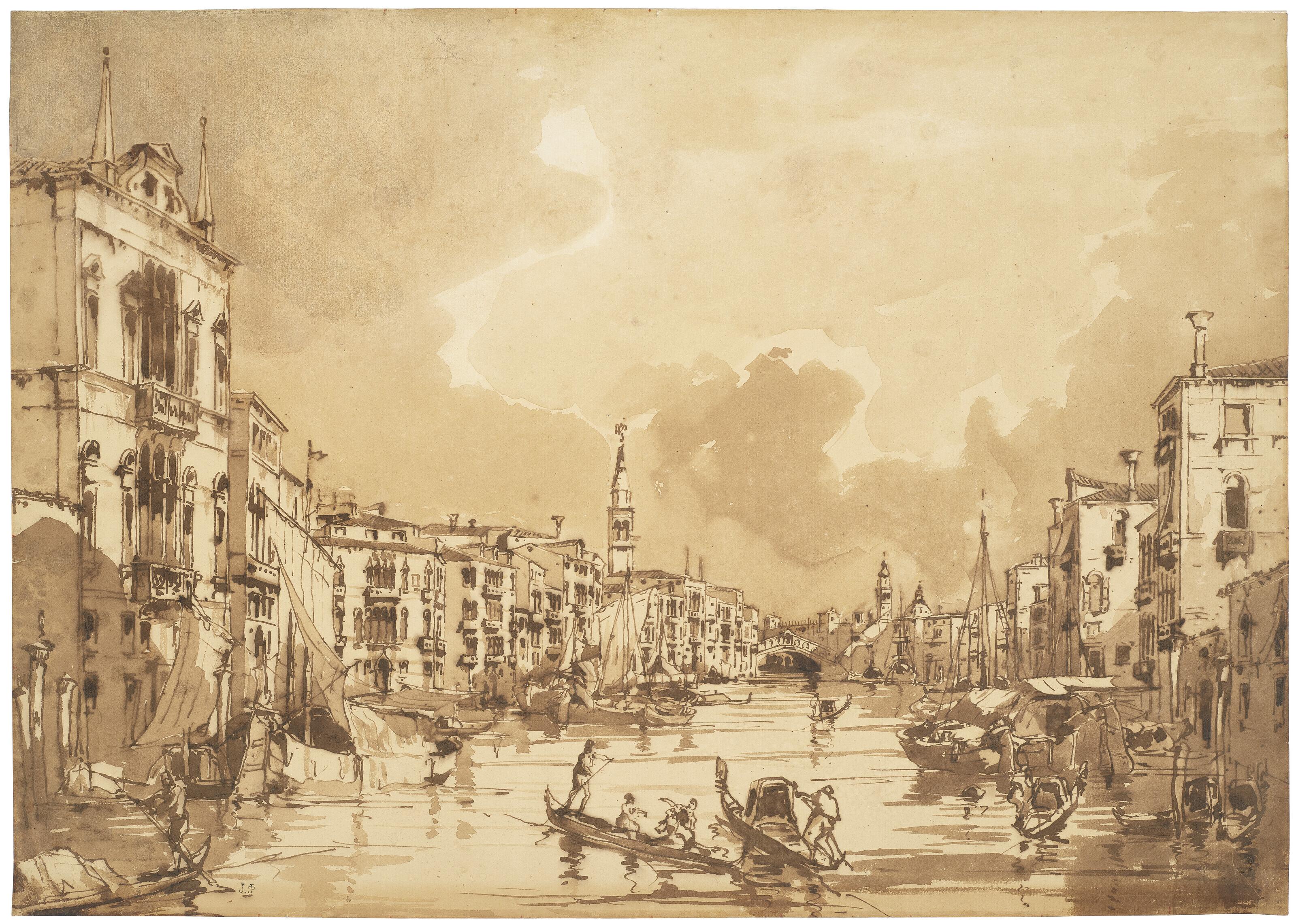 Jules-Romain Joyant - The Grand Canal in Venice, looking towards the Rialto bridge