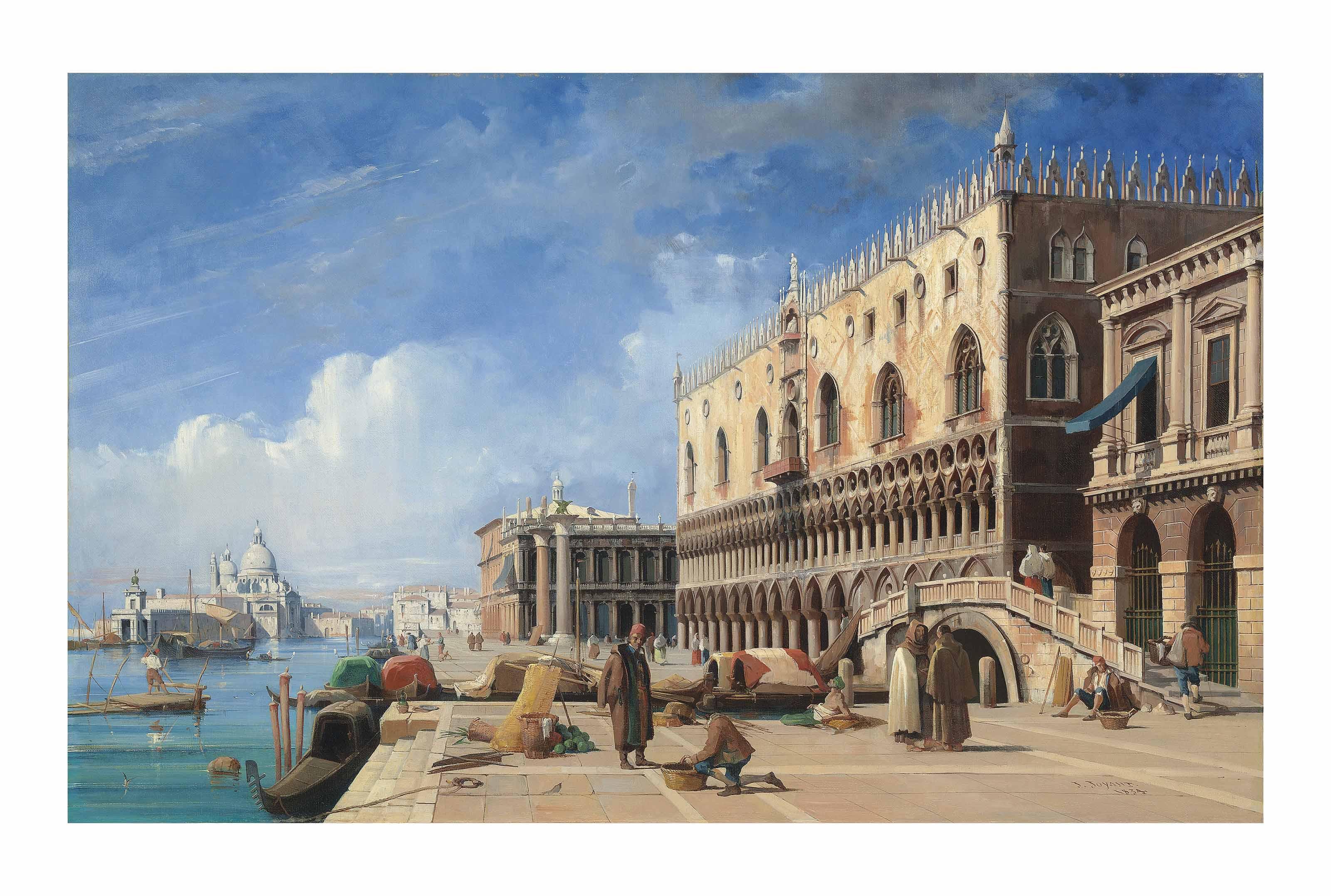 Jules-Romain Joyant - The Riva degli Schiavoni with the Doge\'s Palace, the Piazzetta and Santa Maria della Salute, Venice