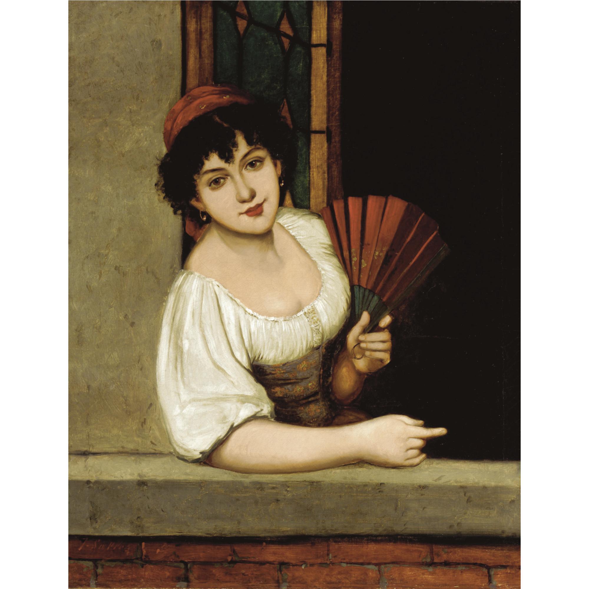Jules Salles-Wagner - A Young Girl With A Hand Fan