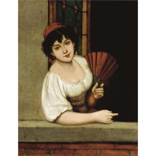 Jules Salles-Wagner - A Young Girl With A Hand Fan