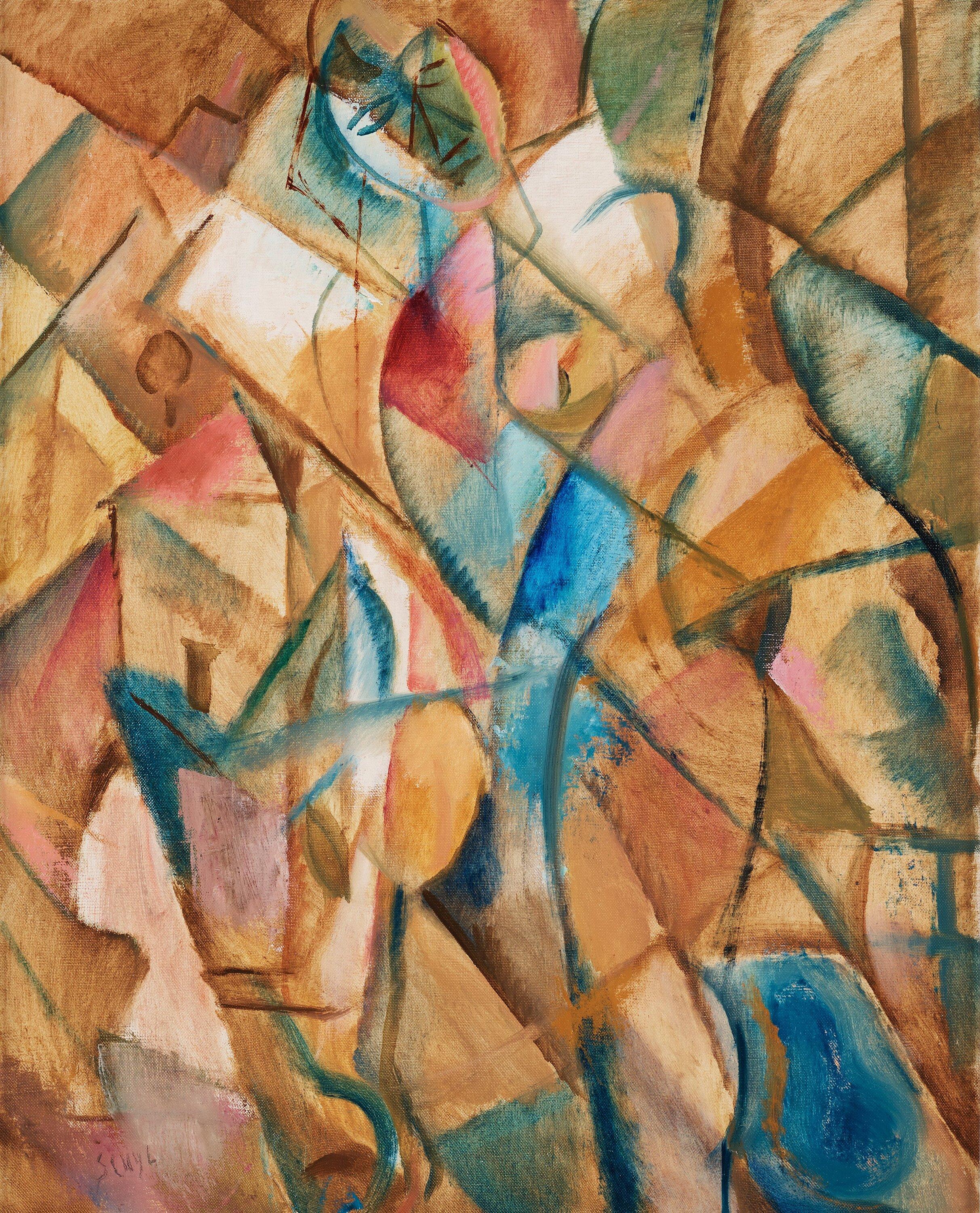 Jules Schyl - Cubist landscape with horse and rider