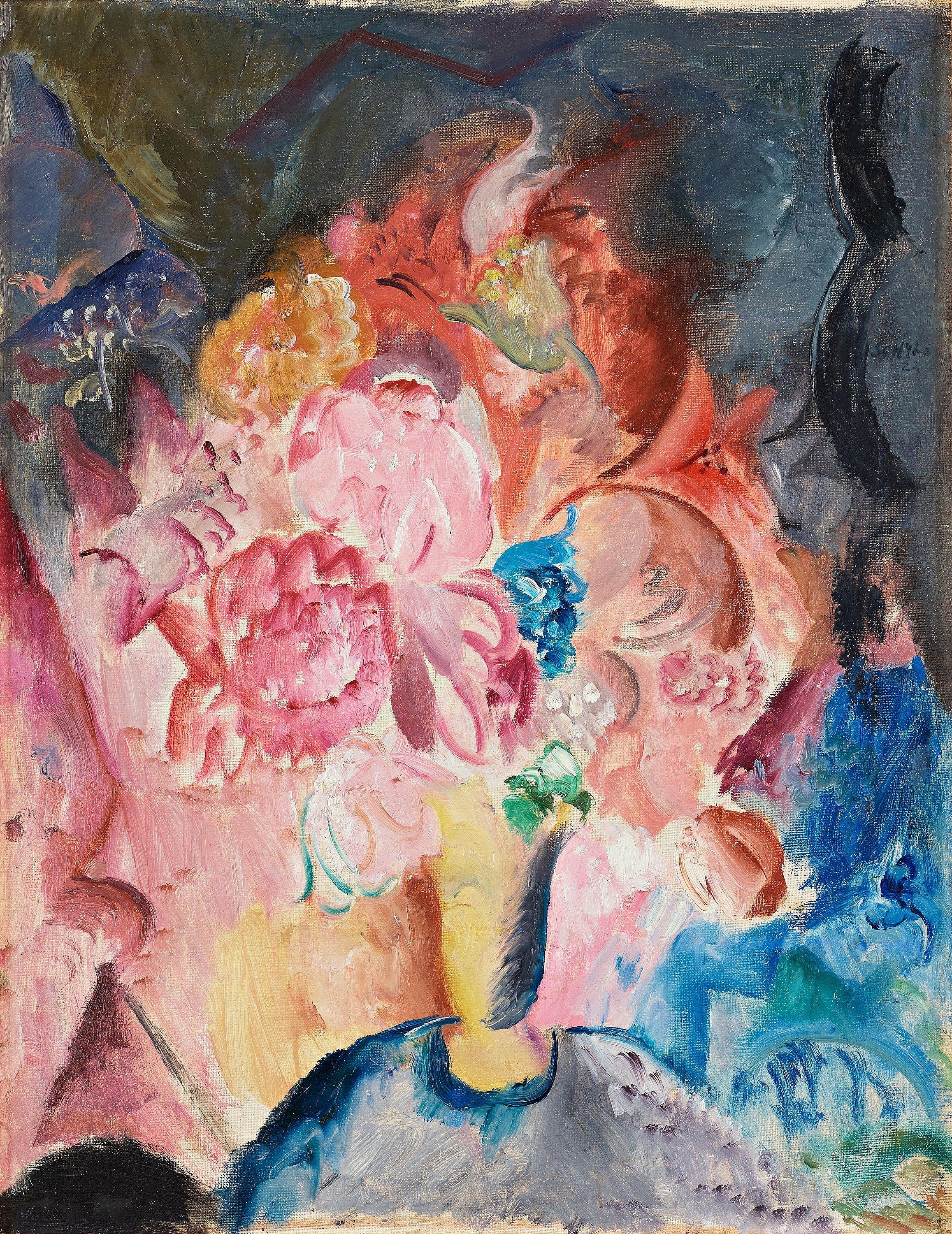 Jules Schyl - Flowers in yellow vase