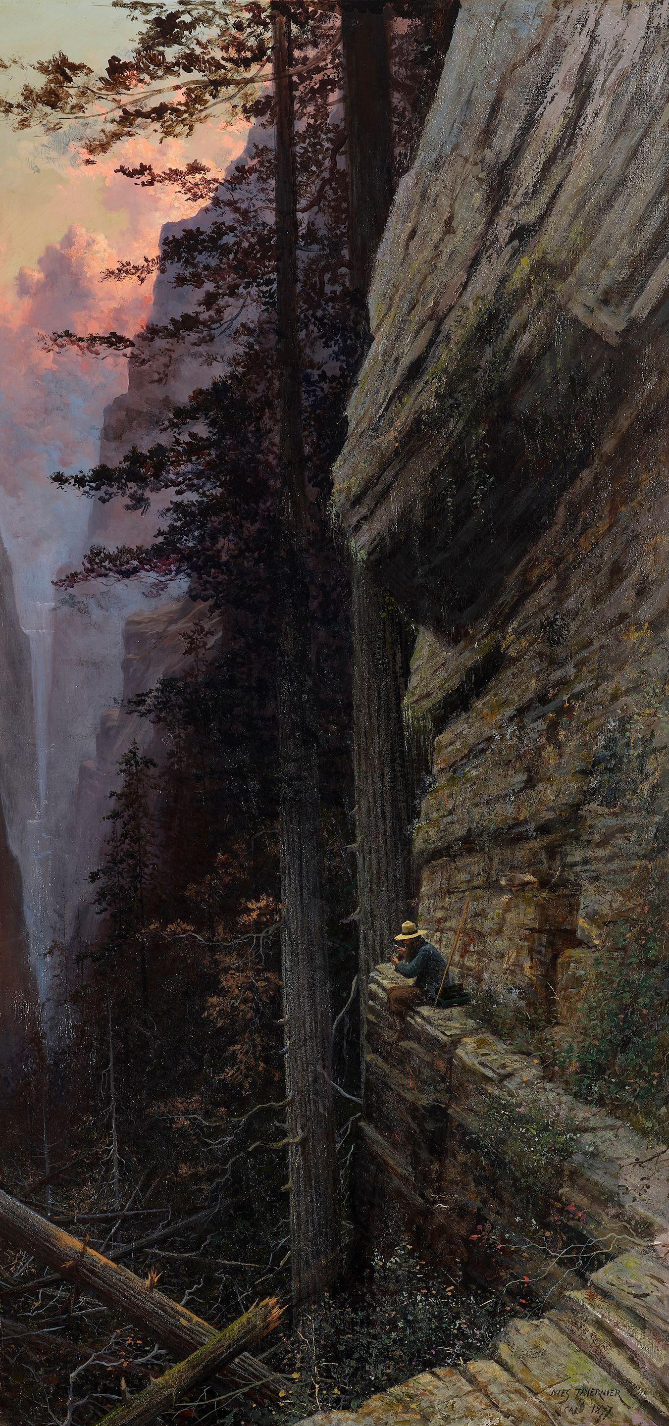 Jules Tavernier - Figure on a Rock Ledge with an Expansive Landscape Beyond