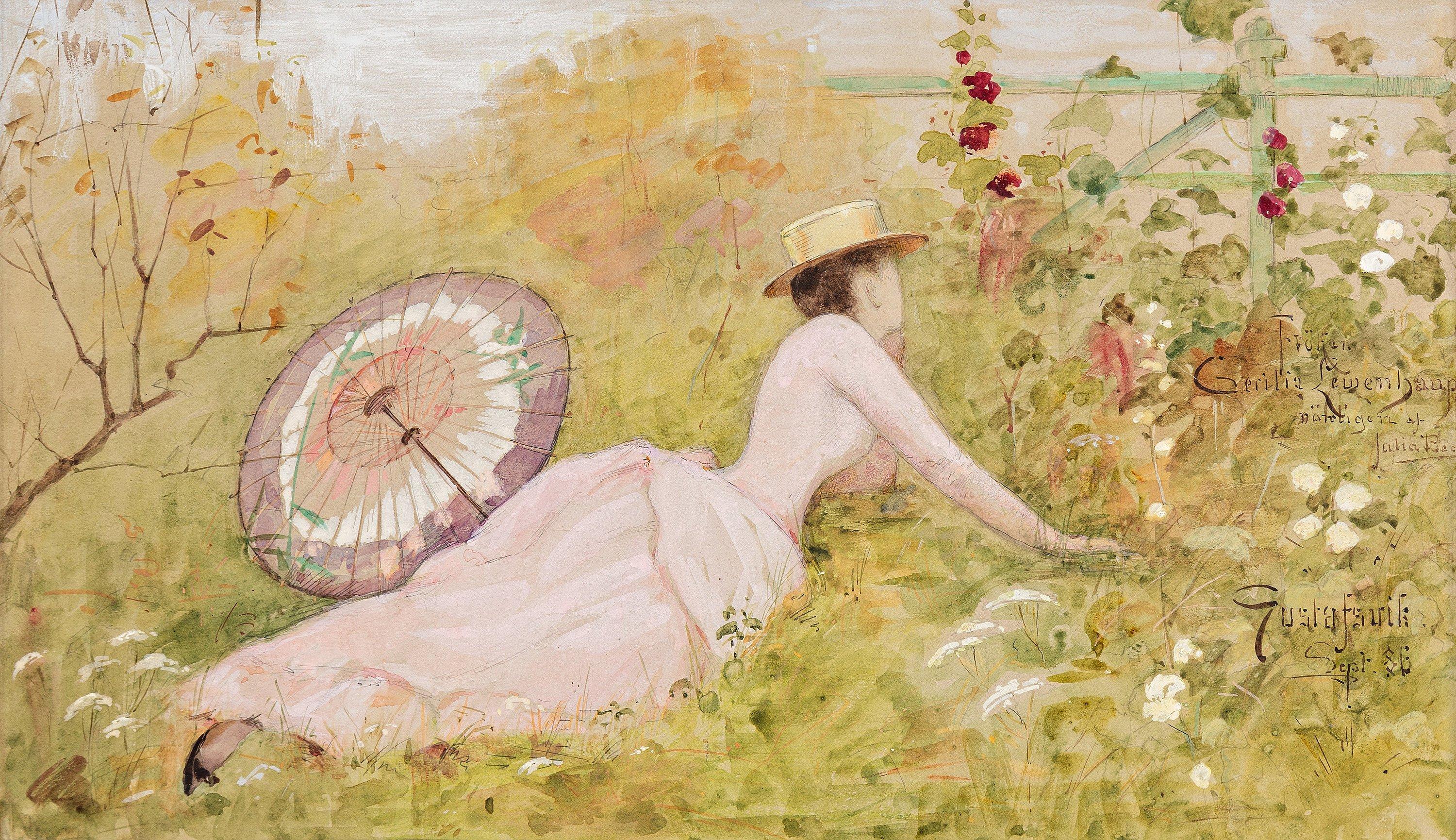Julia Beck - Lady in pink in lush landscape