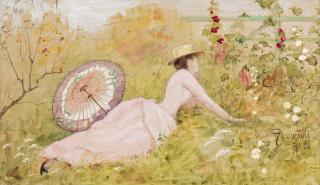 Julia Beck - Lady in pink in lush landscape