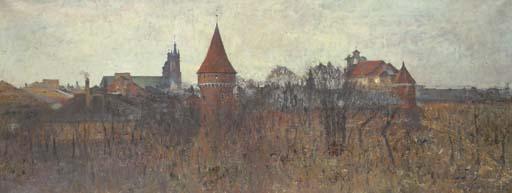 Julian Falat - City Walls With The Basilica of The Virgin Mary In The Background, Krakow