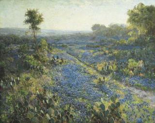 Julian Onderdonk - Field of Texas Bluebonnets and Prickly Pear Cacti