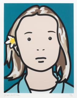 Julian Opie - Elena, schoolgirl (with lotus blossom)