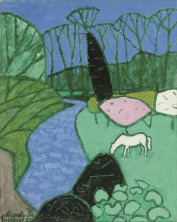 Julian Trevelyan, R.A. - Horse grazing by a stream