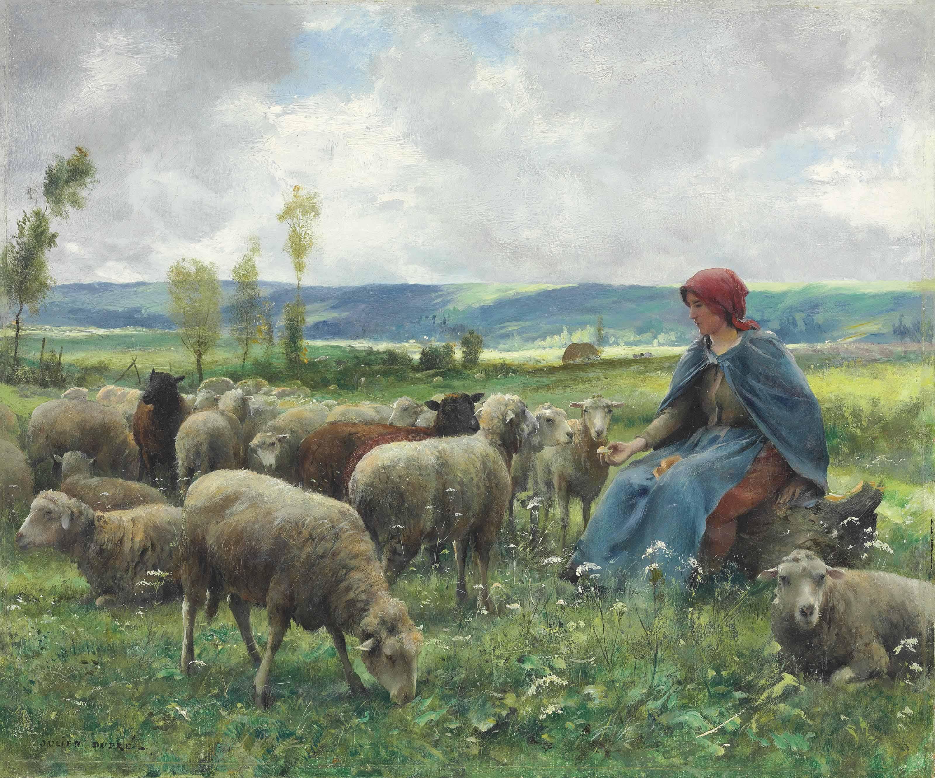 Julien Dupré - Shepherdess and Sheep