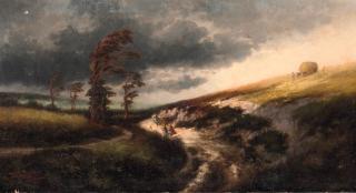 Julien Dupré - Travellers on a path in a stormy landscape