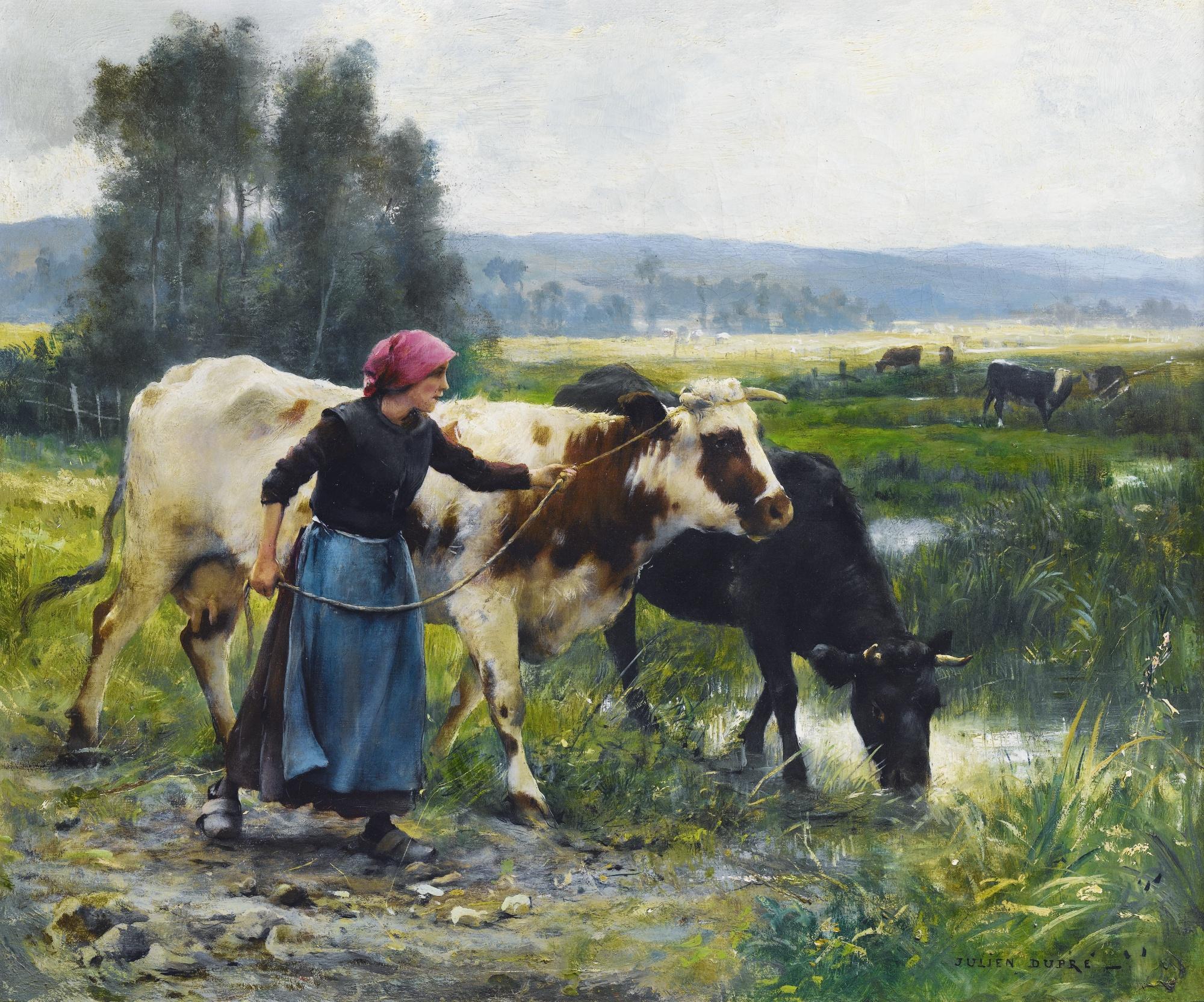 Julien Dupré - Young Peasant Woman With Two Cows