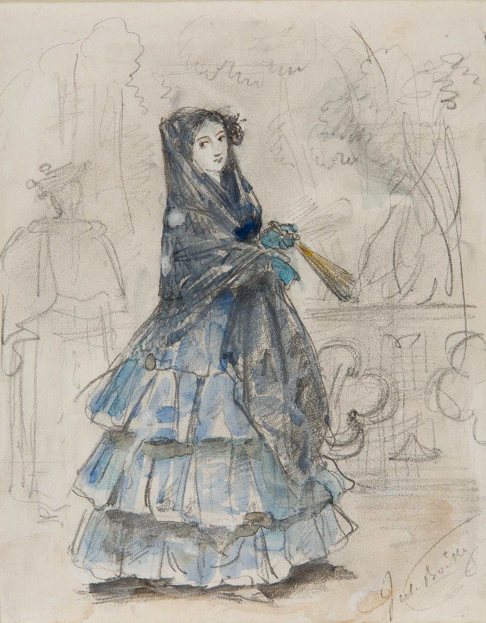 Julien Léopold Boilly - Junge Frau mit Schultertuch und Fächer.