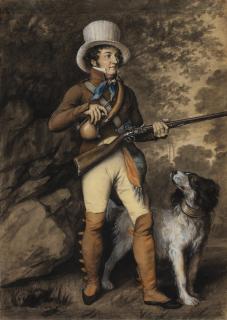 Julien-Léopold Boilly - Portrait Of A Hunter And His Dog, Traditionally Identified As The Artist Louis Boilly, In Hunting Costume
