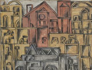 Julio Alpuy - Cityscape In Gray, Pink And Ochre (Fab)