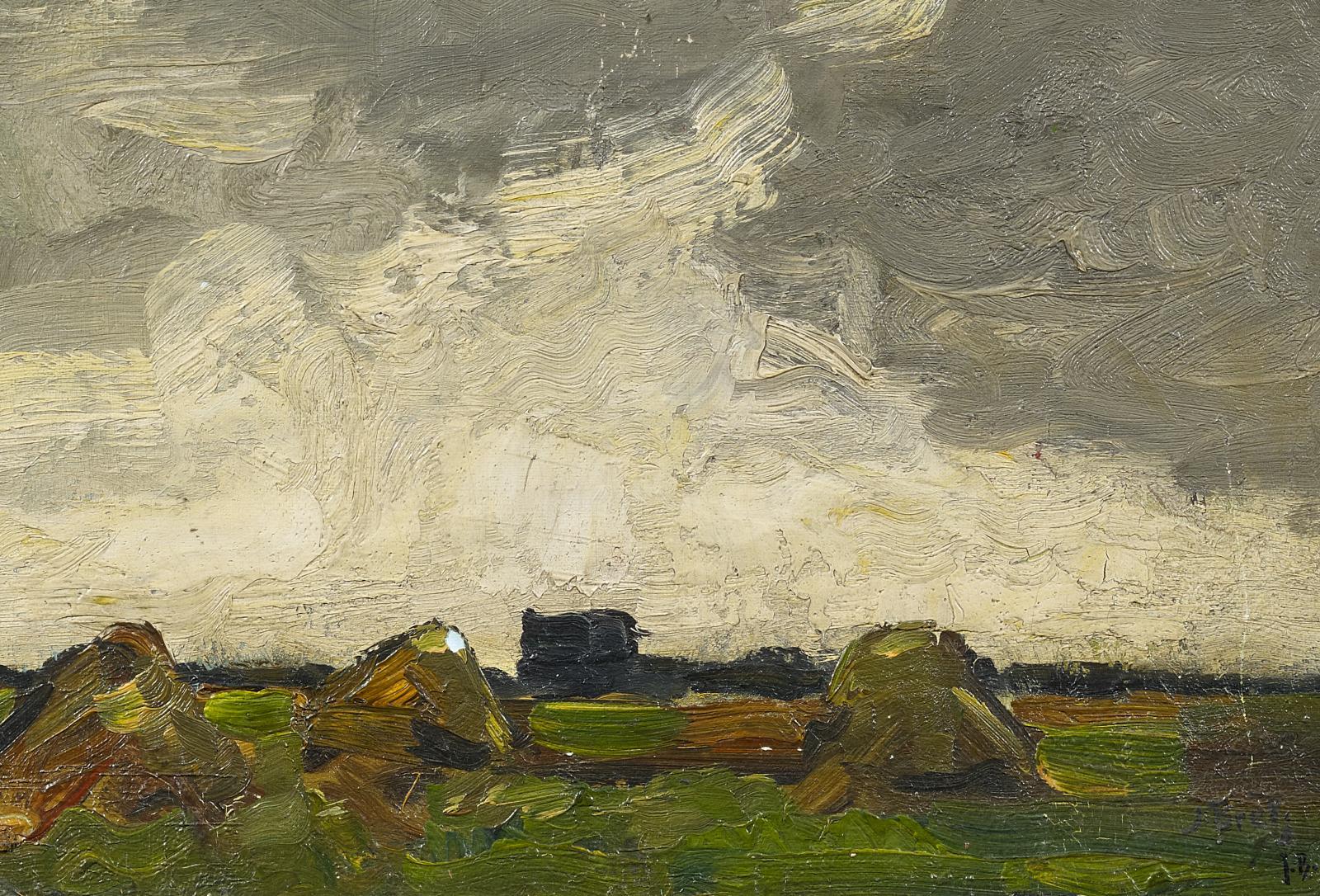 Julius Bretz - Felderlandschaft mit Heumieten