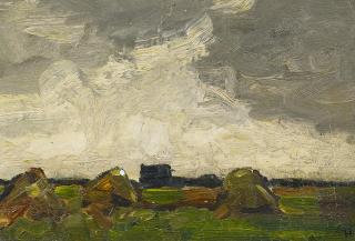 Julius Bretz - Felderlandschaft mit Heumieten