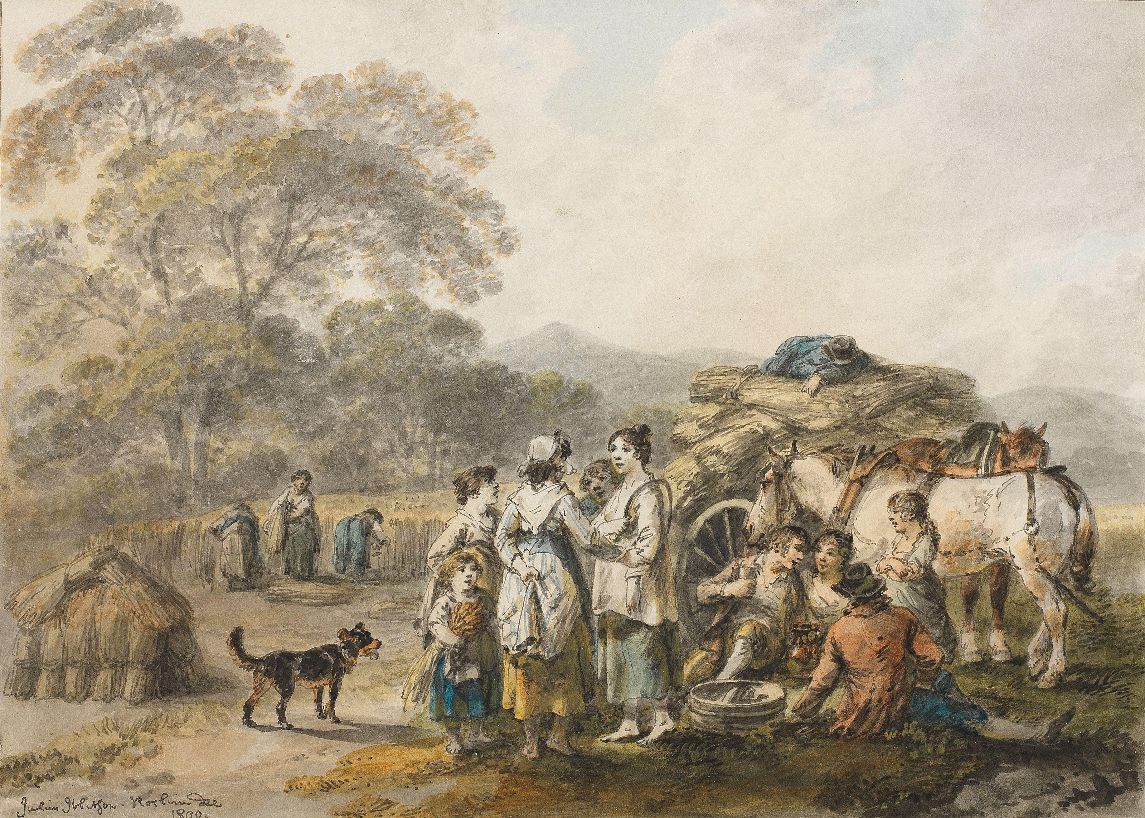 Julius Caesar Ibbetson - Harvest field, Roslin, Midlothian