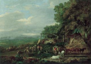 Julius Caesar Ibbetson - Threshing at Shaw\'s, Masham, Yorkshire