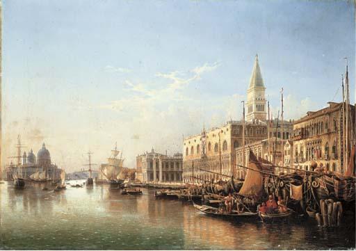 Julius Helfft - Venice: the Riva degli Schiavoni, looking West with the Punta della Dogana and Santa Maria della Salute beyond