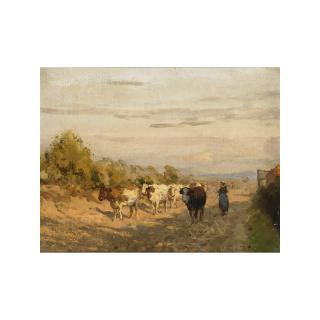 Julius Jacobus van de Sande Bakhuyzen - A Cowherdess With Her Cattle On A Country Road, Rolde