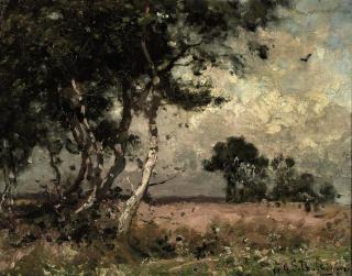 Julius Jacobus van de Sande Bakhuyzen - Birches along a hay field