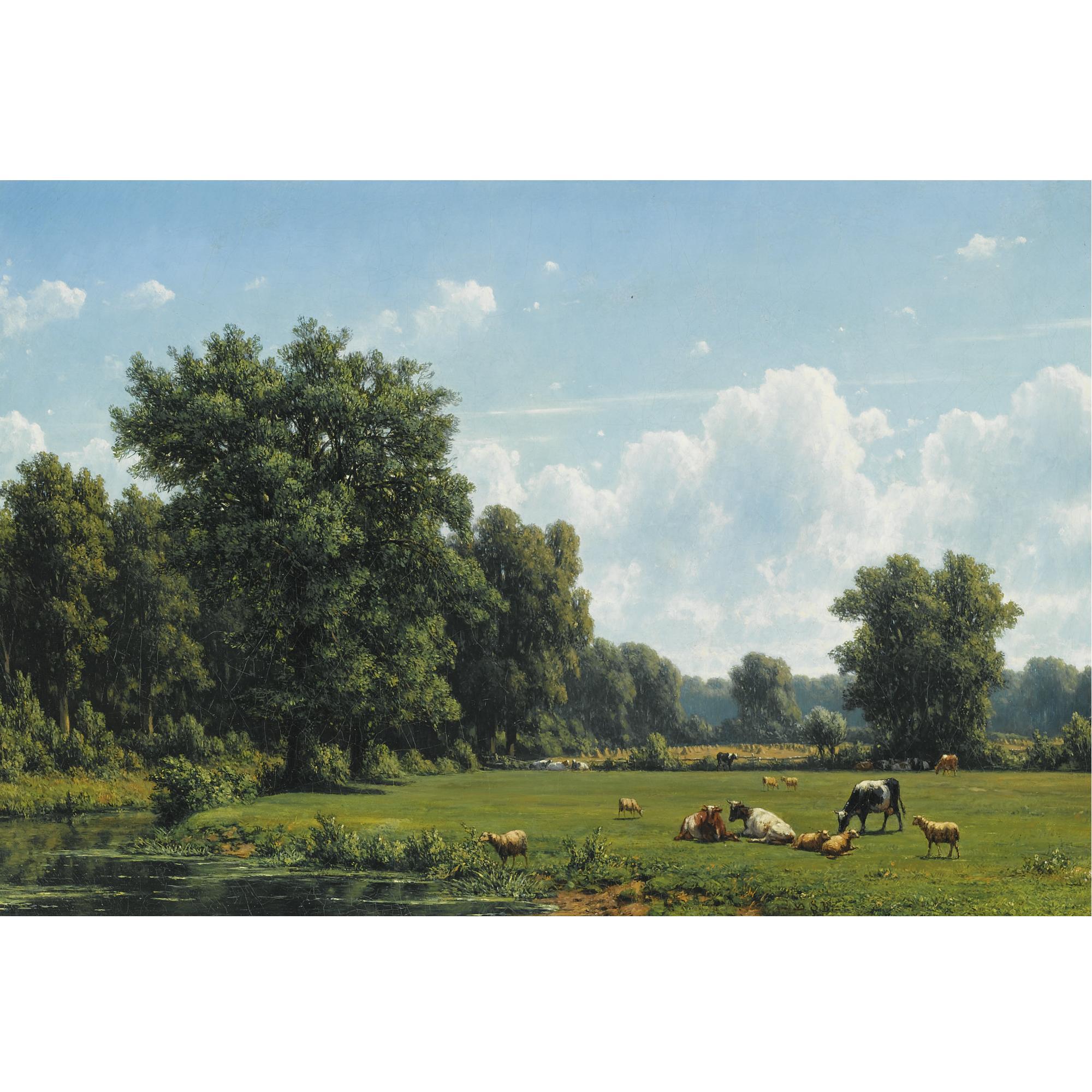 Julius Jacobus van de Sande Bakhuyzen - Cattle In A Summer Landscape