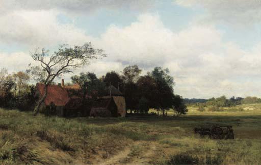 Julius Jacobus Van De Sande Bakhuyzen - Heading home: a farm amongst fields