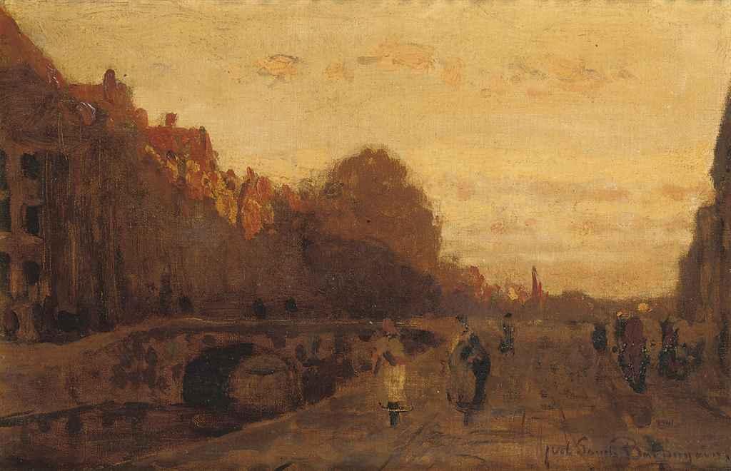 Julius Jacobus van de Sande Bakhuyzen - Het Spui zonsondergang: the Spui at sunset, The Hague