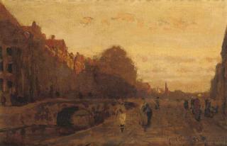 Julius Jacobus van de Sande Bakhuyzen - Het Spui zonsondergang: the Spui at sunset, The Hague