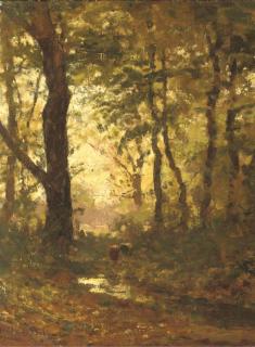 Julius Jacobus Van de Sande Bakhuyzen - In Het Bosch Van Ruurloo: A Forest Stream