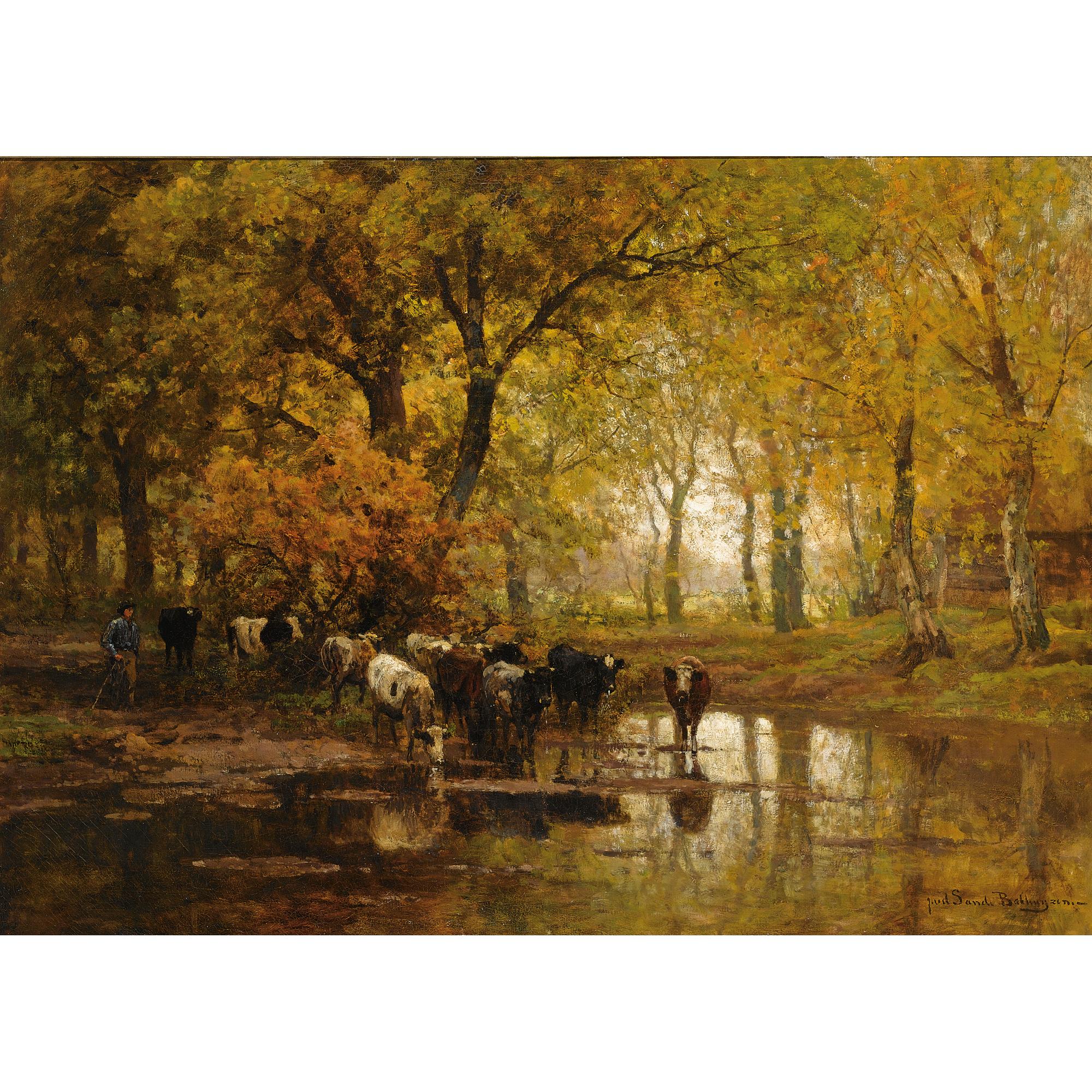 Julius Jacobus van de Sande Bakhuyzen - Watering Cows In A Pond