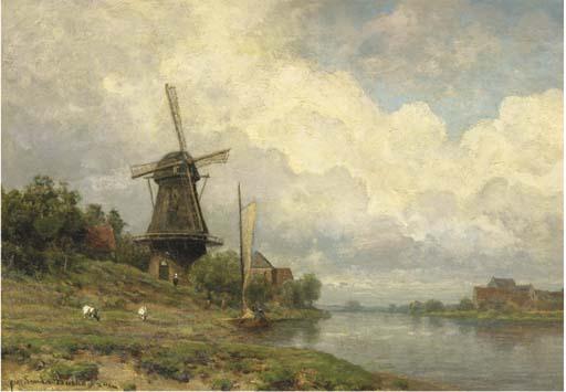 Julius Jacobus Van de Sande Bakhuyzen - Windmill by a river