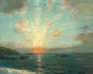 Julius Olsson, R.A., R.B.A., P.R.O.I., R.W.A., N.E - A tranquil sunset