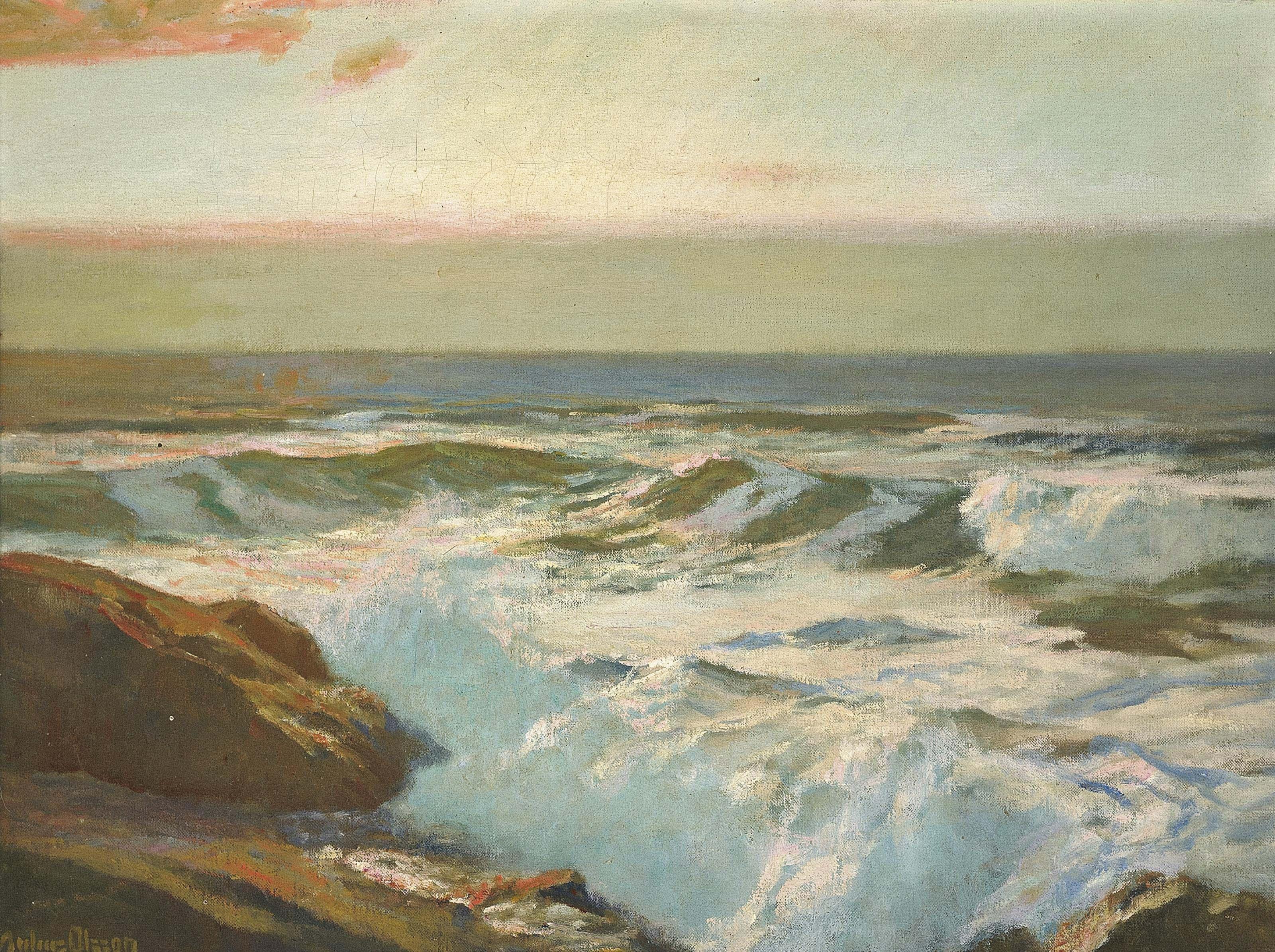 Julius Olsson, R.A., R.B.A., P.R.O.I., R.W.A., N.E - Breaking waves
