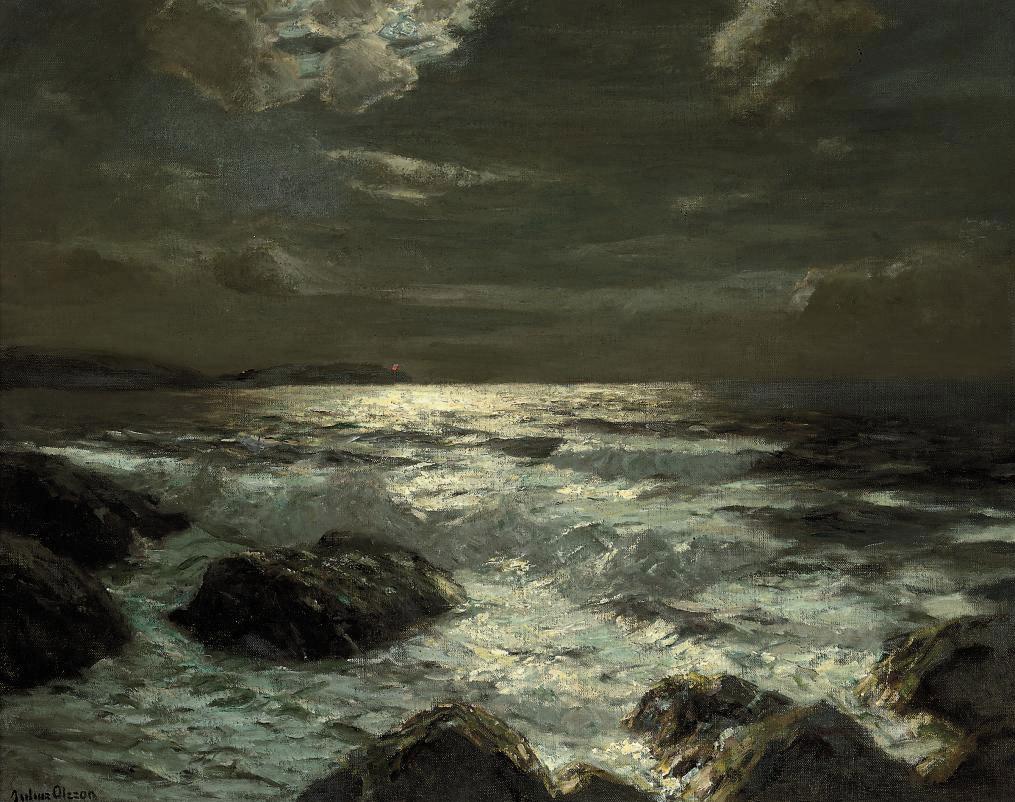 Julius Olsson, R.A., R.B.A., P.R.O.I., R.W.A., N.E - Moonlight, Scilly Isles