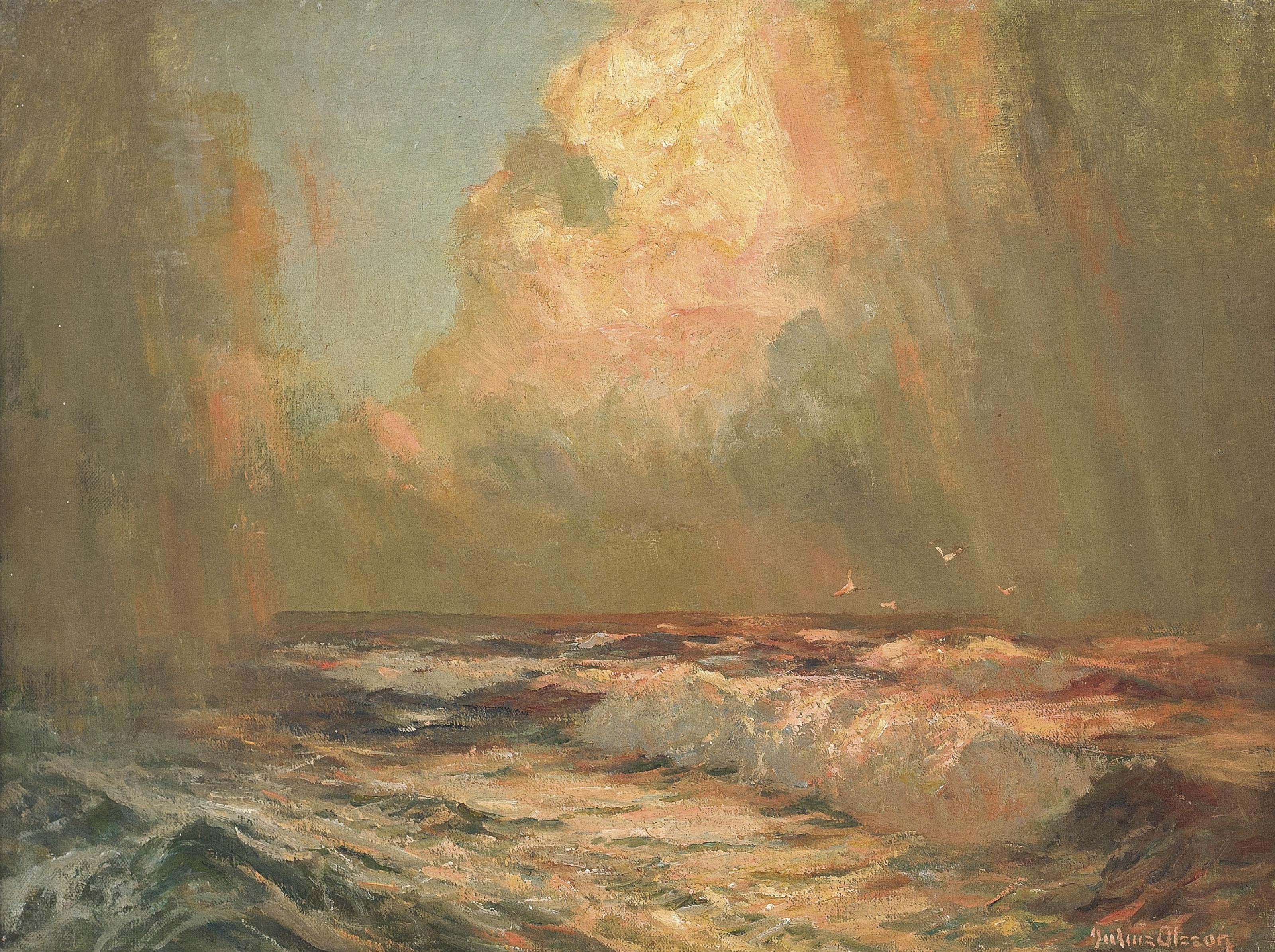 Julius Olsson, R.A., R.B.A., P.R.O.I., R.W.A., N.E - The setting sun